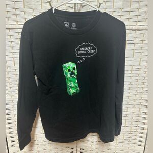 Mojang official Minecraft long‎ sleeve YL 14-16 black euc Creepers gonna creep